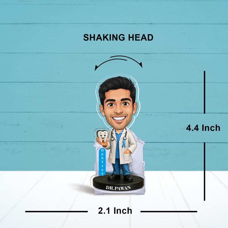 Personalized Dentist Bobblehead Caricature Standee Gift for Dentists, Dental Students & Orthodontists   Creative Clinic & Office Table Decor  Battery Powered Moving Head